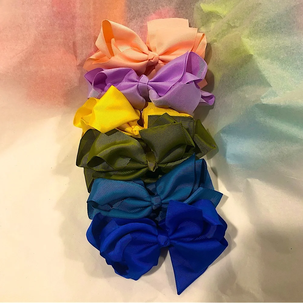 30 Rainbow Color Hair Bows - 6 inch Grosgrain Bows with Alligator Clips